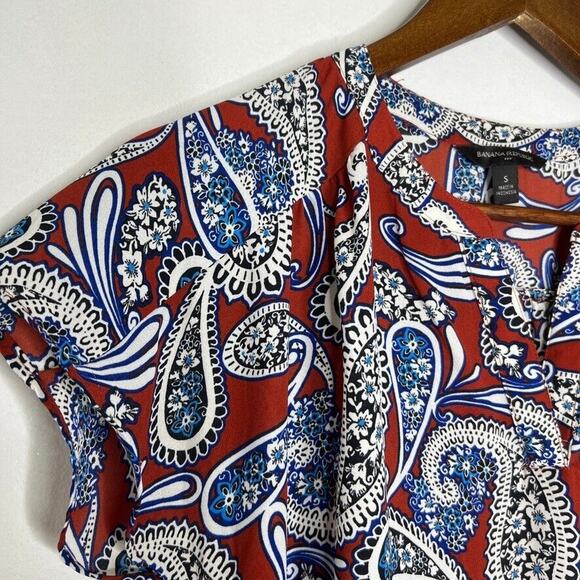 Banana Republic Deep Orange Paisley Print Cap Sleeve Blouse Size S Women's - Picture 5 of 9